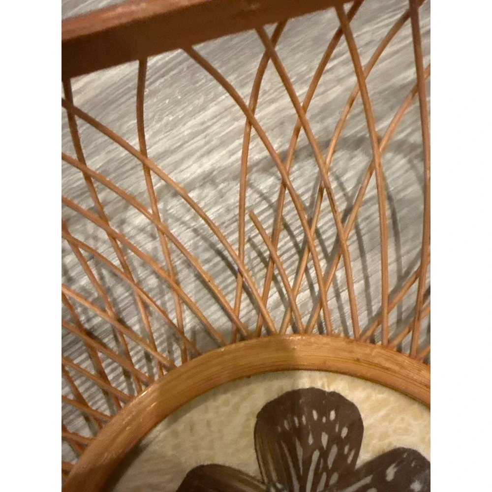 Vintage Woven Wicker Butterfly Basket Bamboo Serving Tray Boho Decor